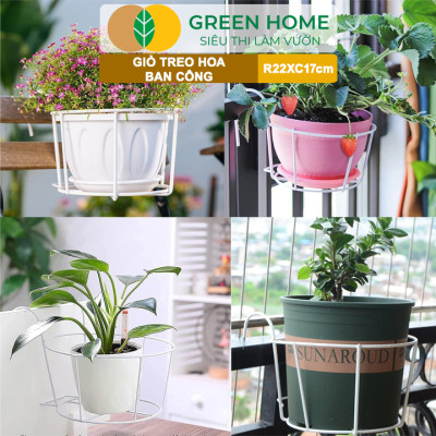 Giỏ treo hoa ban công, D22xC18cm, chất liệu sắt sơn tĩnh điện, phù hợp với mọi lan can |Greenhome