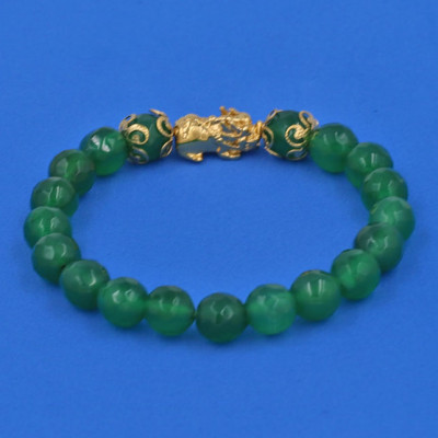 Chuỗi đeo tay Thạch Anh Xanh Lá cắt giác 8 ly - cẩn Tỳ Hưu Phong Thủy inox vàng VTAXLGTHHKV8 - hợp mệnh Hỏa, mệnh Mộc