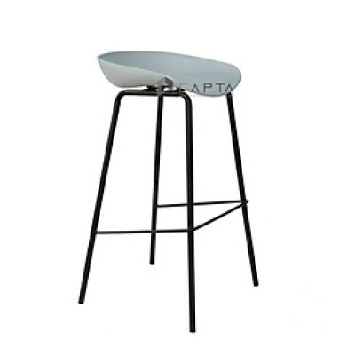 Ghế quầy bar màu xám CB NIKA-S Nội thất Capta Ghế đảo bếp lưng thấp thân nhựa PP màu xám chân sắt sơn tĩnh điện màu đen