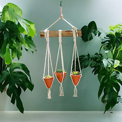 Bộ Chậu Treo Gốm Đất Nung Trồng Sen Đá