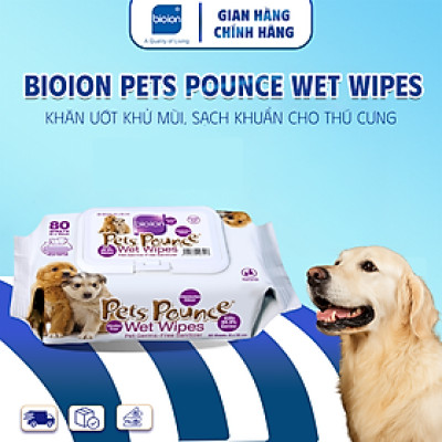 Khăn Ướt Khử Mùi Sạch Khuẩn Bioion Pets Wet Wipes (80 miếng) - Dành Cho Chó