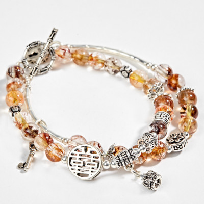 Vòng 2 Line Thạch Anh Ưu Linh Tóc Phối Charm Vương Miệng Bạc (6mm) Ngọc Quý Gemstones