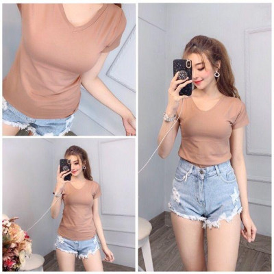 Áo thun cổ tim body thun lạnh hàng có size S,M,L