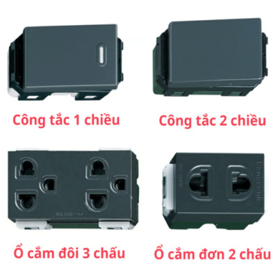 Bộ công tắc, ổ cắm, mặt thiết bị 4/6 dòng Wide màu đen ánh kim Panasonic, Đế nổi đôi nanoco WEV5001H – WEV5002H – WEV1081H – WEV1582H – WEV68040MB – WEV68060MB