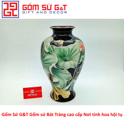 Lọ hoa sen đài vẽ vàng kim Gốm Sứ G&T