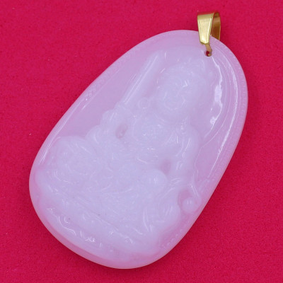 Mặt dây chuyền Văn Thù Bồ Tát thạch anh trắng 4.3cm - phật bản mệnh tuổi Mão