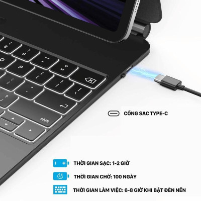 Bao Da/ Case Bàn Phím WI WU Magic Keyboard MK-002 Có Đèn Nền, Trackpad Mượt Mà, Tháo Rời Dễ Dàng cho iPad - Hàng chính hãng