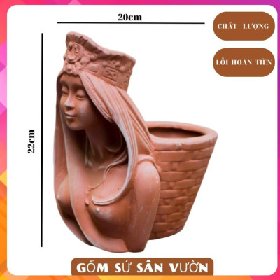 Chậu Sơn Nữ Đeo Giỏ - Chậu Đất Nung Trồng Sen Đá