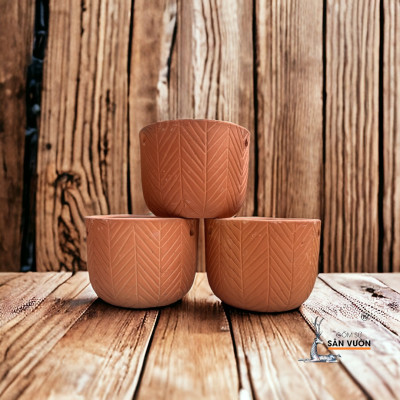 Chậu Gốm Đất Nung Hoa Văn Xương Cá D17cm X H13cm