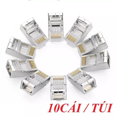 Ugreen UG20333NW111TK 10pcs Đầu bấm mạng RJ45 chuẩn Cat6 + Cat6e bọc inox chống nhiễu - HÀNG CHÍNH HÃNG
