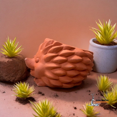 Chậu Gốm Đất Nung Mini Hình Con Nhím - Chậu Trồng Sen Đá Hình Con Vật Dễ Thương