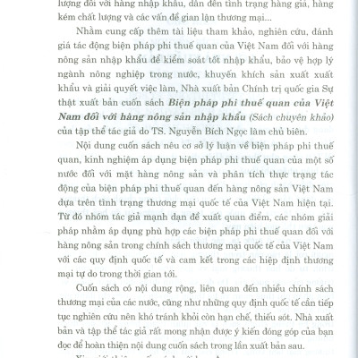 Biện Pháp Phi Thuế Quan Của Việt Nam Đối Với Hàng Nông Sản Nhập Khẩu (Sách chuyên khảo)