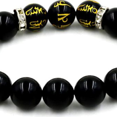 Vòng tay chuỗi hạt thạch anh đen khắc Phật chú 12 ly MSA119