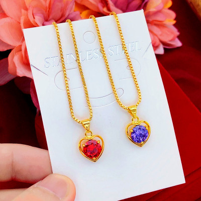 Dây chuyền nữ mạ 18k mặt trái tim đính đá đỏ - Ri1