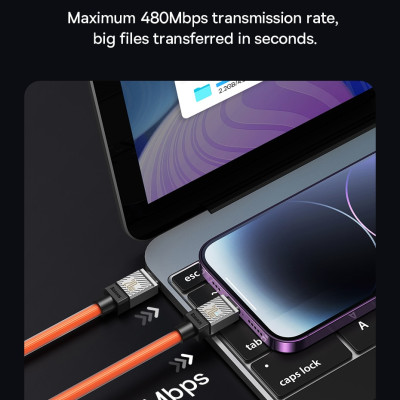 Cáp sạc nhanh, truyền dữ liệu PD 20W, Ba-se-us CoolPlay Series Fast Charging Cable Type C to Lai-nin PD 20W với thiết kế chắc chắn và bền bỉ và hỗ trợ công nghệ Power Delivery - Hàng chính hãng