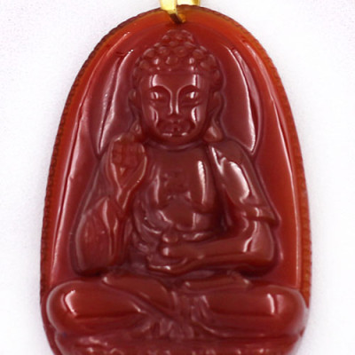 Mặt Phật A Di Đà thạch anh đỏ 3.6cm kèm hộp nhung - Phật bản mệnh tuổi Tuất, Hợi - Mặt size nhỏ