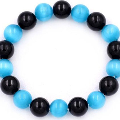 Chuỗi tay Đá Mắt Mèo Xanh Biển mix Thạch Anh Đen size 10 ly - Vòng tay size vừa phù hợp cho nữ