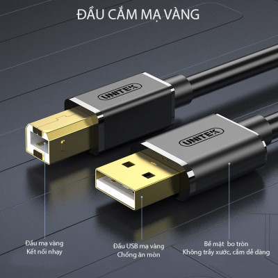 Cáp Máy In Đầu Mạ Vàng Unitek U205B Có 2 Chíp Khuếch Đại Tín Hiệu Dài 15m - Hàng Chính Hãng