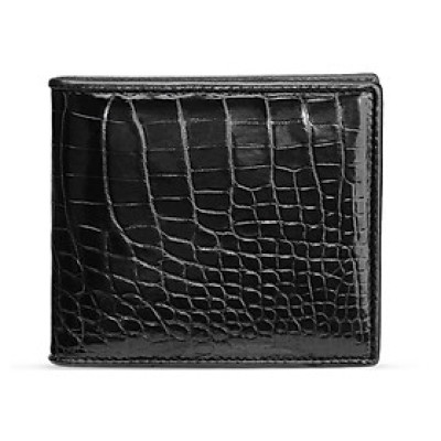 {DA CÁ SẤU THẬT} Bóp Da Cá Sấu Nam Màu Đen Da Bụng - Ví Nam Da Cá Sấu Có Khoá Kéo Cao Cấp Dáng Ngang Thời Trang