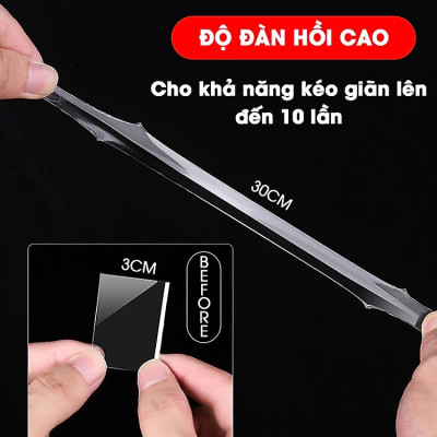 Băng keo dán nano 2 mặt siêu dính trong suốt dày 1mm dài 3m , 5m rộng 2cm , 3cm , 5cm - Hàng chính hãng