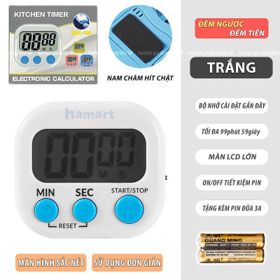 Đồng Hồ Bấm Giờ Đếm Ngược Pomodoro 99 Phút Hẹn Giờ Nấu Ăn Học Tập Hút Nam Châm 4 Màu TẶNG 2 PIN