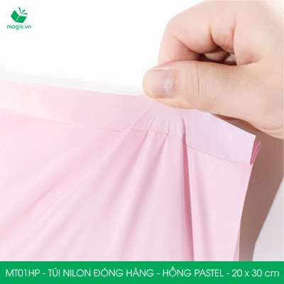 MT1HP - 25x35 cm  - Túi nilon gói hàng - 100 túi niêm phong đóng hàng màu hồng pastel