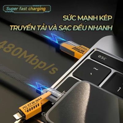 Cáp sạc nhanh đa năng 4in1 C to L, C to C, Usb -C, Usb -L tối đa 65W( hàng chính hãng)