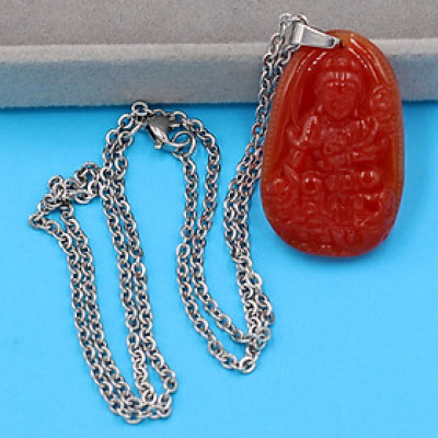 Vòng cổ mặt Phổ Hiền Bồ Tát - thạch anh đỏ 3.6cm DITTOB2 - dây inox bạc - tuổi Thìn, Tỵ