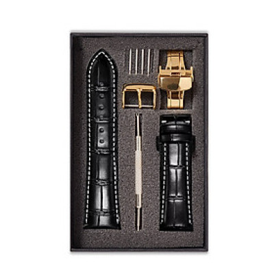 Dây đồng hồ Handmade Da Cá Sấu Đen Chỉ Trắng Size 20/22mm - Dây Đeo Da Cá Sấu Thật 100% - Bảo Hành 12 Tháng