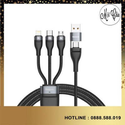Cáp sạc nhanh 3 đầu Baseus Flash Series 3 in1 Plus (USB+ Type C to Micro + Type C, 100W Quick Charge and Data)