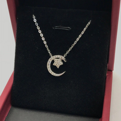 Dây Chuyền Vòng Cổ Bạc  925 Trăng Sao Đính Đá Nhân Tạo Cao Cấp Tinh Tế BẠC HIỂU MINH DMD478