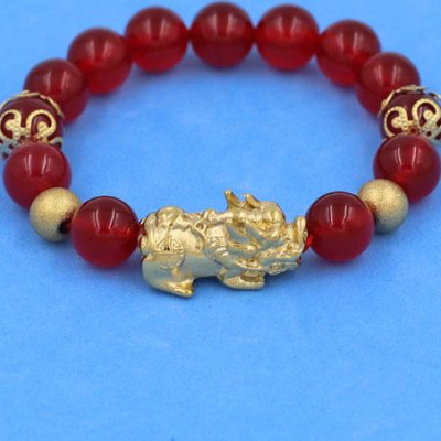 Chuỗi tay Thạch Anh Đỏ 10 ly mix Tỳ Hưu inox VTAOTHTRHKHB10 - hợp mệnh Hỏa, mệnh Thổ