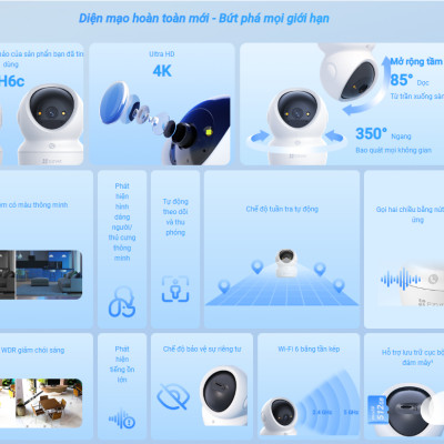 Camera wifi trong nhà EZVIZ H6C G1 4K Sắc nét, AI nhận diện người, thú cưng - hàng chính hãng