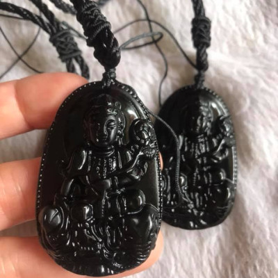 Mặt Phật Độ Mệnh PHỔ HIỀN TRÊN LƯNG VOI ĐÁ MÃ NÃO ĐEN CAO 52MM NGANG 33M NAM THÌN TỴ	 	