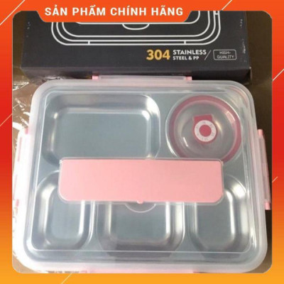 Hộp cơm 5 ngăn inox 304 Có Nắp Đậy tặng kèm bộ muỗng đũa inox siêu tiện lợi
