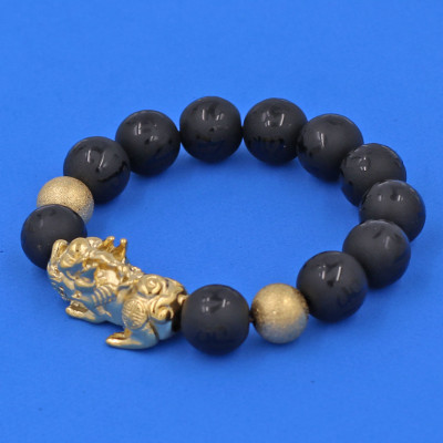 Chuỗi tay thạch anh Phật chú charm tỳ hưu 14 ly TH36