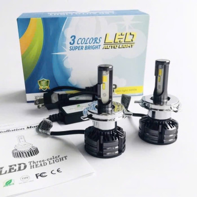 đèn led pha cao cấp T6 3 màu lắp ô tô xe máy hàng chuẩn loại 1.tản nhiệt quạt tubo,đèn có 3 chế độ