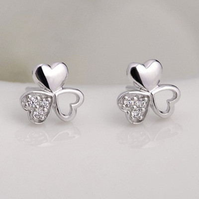 Bông tai bạc nữ trang sức bạc Ý S925 Bạc Xinh Huệ Ngân - Cỏ ba lá may mắn RYE140755