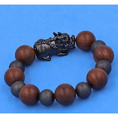 Chuỗi tay Gỗ Đàn Hương Nâu size 18 ly mix Tỳ Hưu Inox - Chuỗi size XXXL