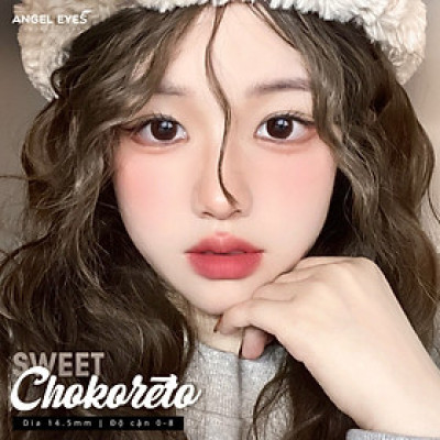Kính giãn tròng màu Choco hiệu Angel Eyes Chokoreto có độ - Chất liệu Silicone Hydrogel độ giãn 14.5