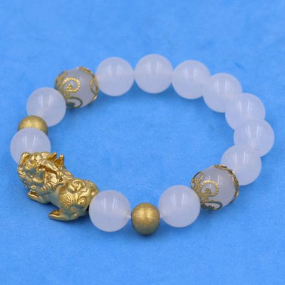 Vòng tay Tỳ Hưu inox Mix Thạch Anh Trắng 10 ly VTATRTHTRHKHB10 - hợp mệnh Kim, mệnh Thủy