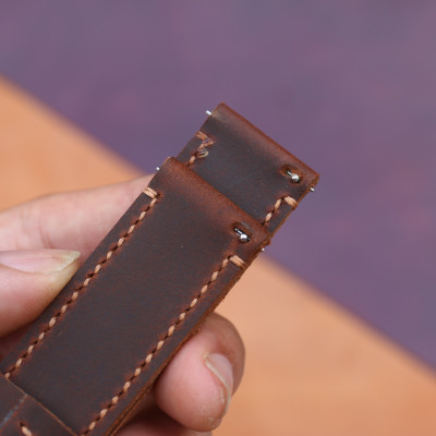 Dây đồng hồ da bò sáp 2 lớp Handmade da thật chốt thông minh