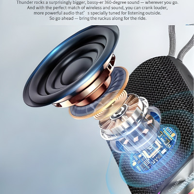 Loa di động thể thao bluetooth chống nước chuẩn IPx7 hiệu WIWU Thunder P26 trang bị đèn LED đổi màu, công nghệ Bluetooth 5.0, Nghe đài radio FM, thẻ SD, có jack âm thanh AUX 3.5mm, thời gian nghe nhạc lên đến 6h - hàng nhập khẩu