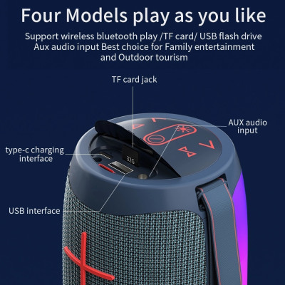 Loa bluetooth thể thao chống nước chuẩn IPx6 hiệu WIWU Thunder P40 trang bị đèn LED đổi màu, hỗ trợ Bluetooth 5.0, có jack âm thanh AUX 3.5mm, thời gian nghe nhạc lên đến 6h - hàng nhập khẩu