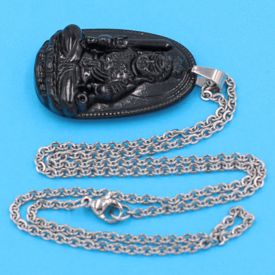 Vòng cổ phật Bất Động Minh Vương - thạch anh đen 3.6cm DITTEB1 - dây inox bạc - tuổi Dậu