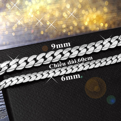 Dây chuyền nam inox thời trang kiểu lặc khít chạm 2 bên trangsucpt kích cỡ 6mm màu trắng thép không gỉ PTDCNA56