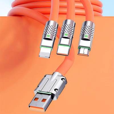 Dây cáp sạc nhanh eXtreme DS5301 cáp sạc 3 đầu 6A type C Android, Light.ning IP, Micro USB đường kính dây lớn - Hàng chính hãng