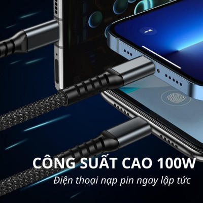 Dây Sạc Nhanh, Cáp Sạc 3 Đầu Công Suất Tối Đa 100W, Sạc Tất Cả Các Dòng Máy, Dây Dài 1-1.2m Loại Dây Dù Chống Đứt - Hàng Nhập Khẩu