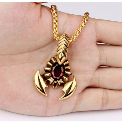 Dây chuyền nam titan nguyên chất mặt bọ cạp đính đá đỏ - hàng đúc đặc siêu bền( màu vàng)