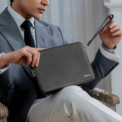 Clutch Nam Cầm Tay Da Bò Taiga Chính Hãng Gence, Ví Cầm Tay Nam Công Sở Khóa Số CK14 Màu Đen